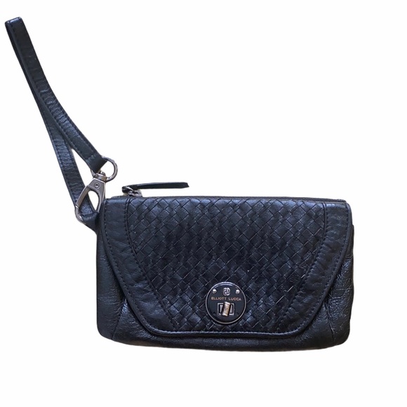 Elliott Lucca Bali Cordoba Woven Leather Flap Wristlet  Wallet in Black Onyx - Picture 1 of 10